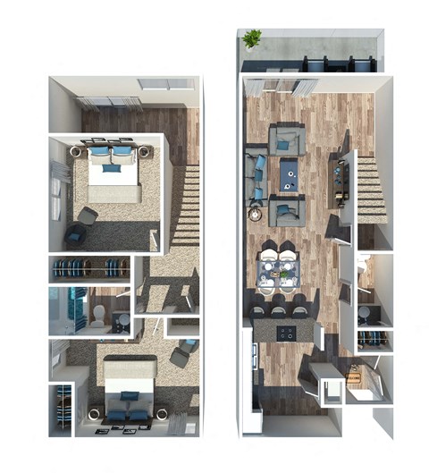 Floor plan for 2 beds, 1.5 baths, 1000 sqft